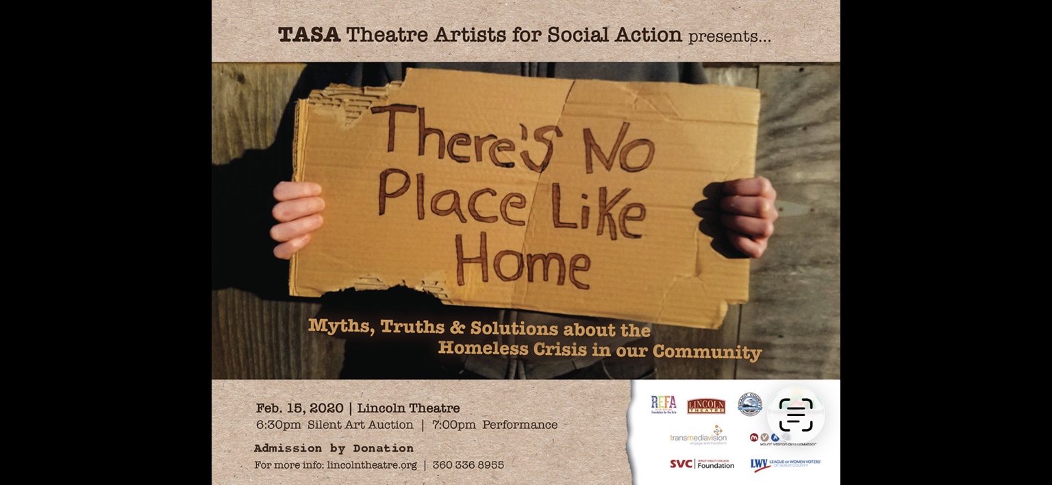 Poster for TASA's No Place Like Home production about homelessness in the community